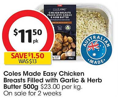 Coles Made Easy Chicken Breasts Filled with Garlic & Herb Butter