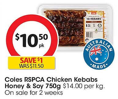 Coles RSPCA Chicken Kebabs Honey & Soy