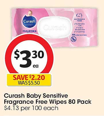 Curash Baby Sensitive Fragrance Free Wipes 80 Pack