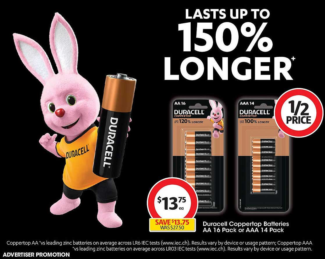 Duracell Coppertop Batteries AA 16 Pack or AAA 14 Pack