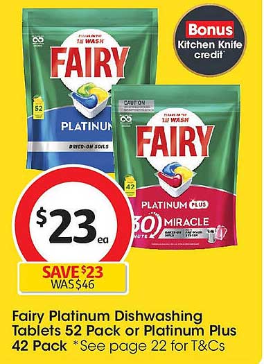 Fairy Platinum Dishwashing Tablets 52 Pack or Platinum Plus 42 Pack