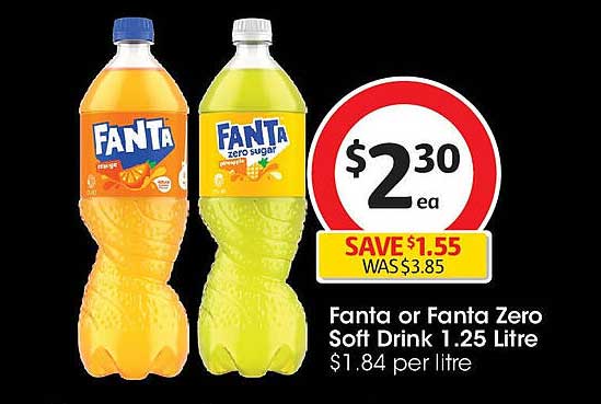 Fanta or Fanta Zero Soft Drink 1.25 Litre