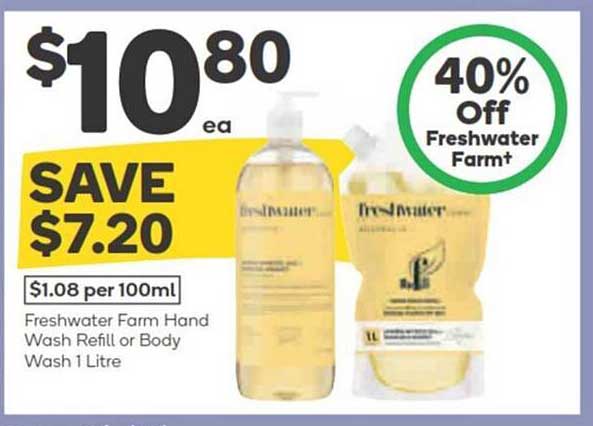 Freshwater Farm Hand Wash Refill or Body Wash 1 Litre