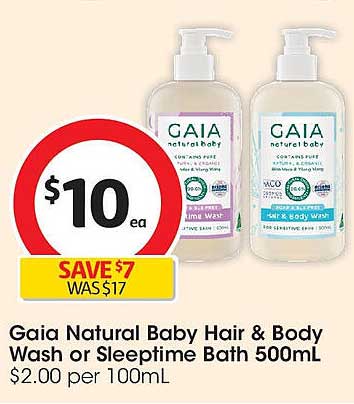 Gaia Natural Baby Hair & Body Wash or Sleeptime Bath