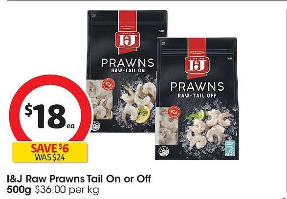 I&J Raw Prawns Tail On or Off