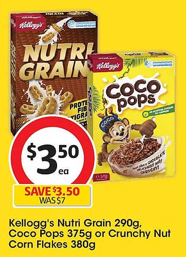 Kellogg's Nutri Grain, Coco Pops or Crunchy Nut Corn Flakes