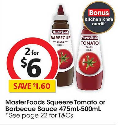 MasterFoods Squeeze Tomato or Barbecue Sauce