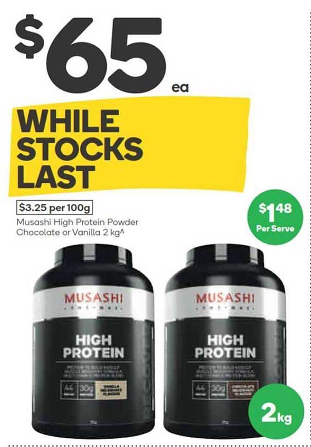 Musashi High Protein Powder Chocolate or Vanilla