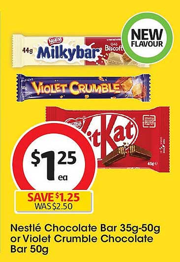 Nestlé Chocolate Bar 35g-50g or Violet Crumble Chocolate Bar 50g