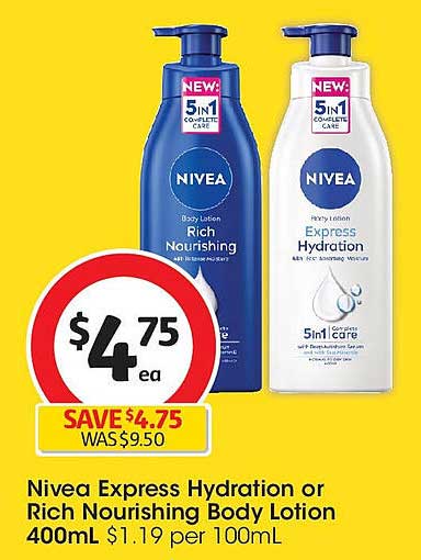 Nivea Express Hydration or Rich Nourishing Body Lotion