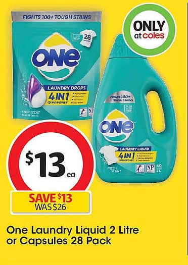 One Laundry Liquid 2 Litre or Capsules 28 Pack