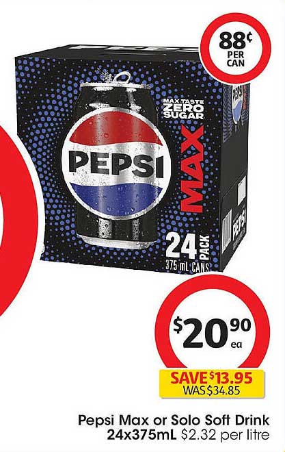 Pepsi Max or Solo Soft Drink