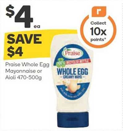 Praise Whole Egg Mayonnaise or Aioli 470-500g