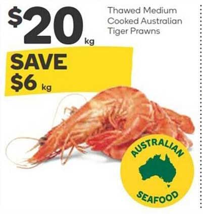 Thawed Medium Cooked Australian Tiger Prawns