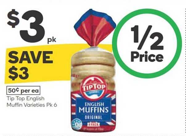 Tip Top English Muffin Varieties Pk 6