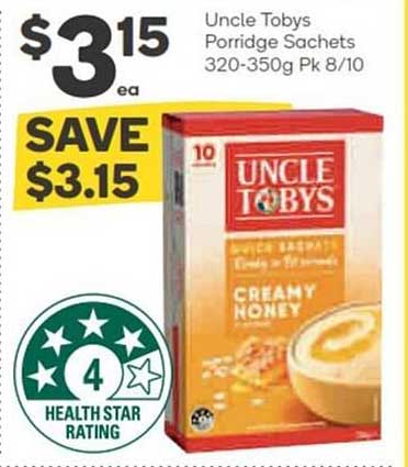 Uncle Tobys Porridge Sachets Creamy Honey