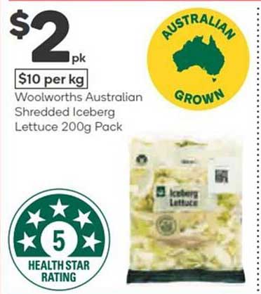 Woolworths Australian Shredded Iceberg Lettuce 200g Pack