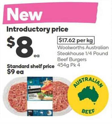 Woolworths Australian Steakhouse 1/4 Pound Beef Burgers