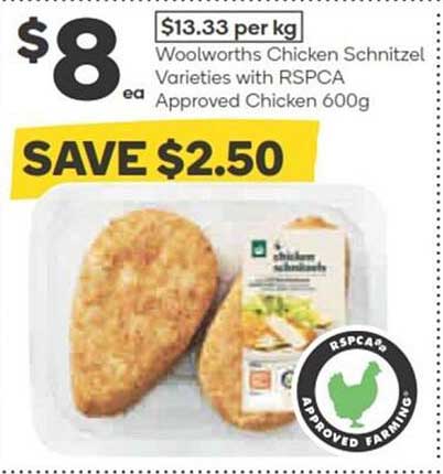 Woolworths Chicken Schnitzel Varieties with RSPCA Approved Chicken