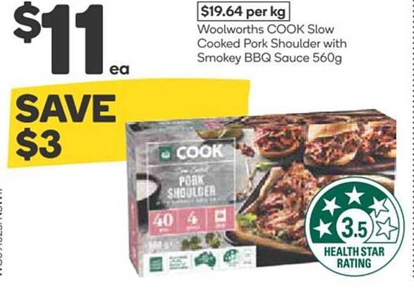 Woolworths COOK Slow Cooked Pork Shoulder with Smokey BBQ Sauce