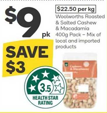 Woolworths Roasted & Salted Cashew & Macadamia 400g Pack