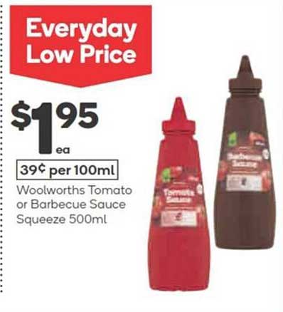 Woolworths Tomato or Barbecue Sauce Squeeze