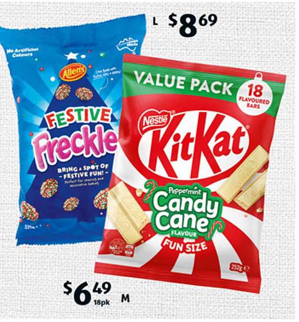 Allen's Festive Freckle  
Nestlé KitKat Peppermint Candy Cane Flavour Value Pack