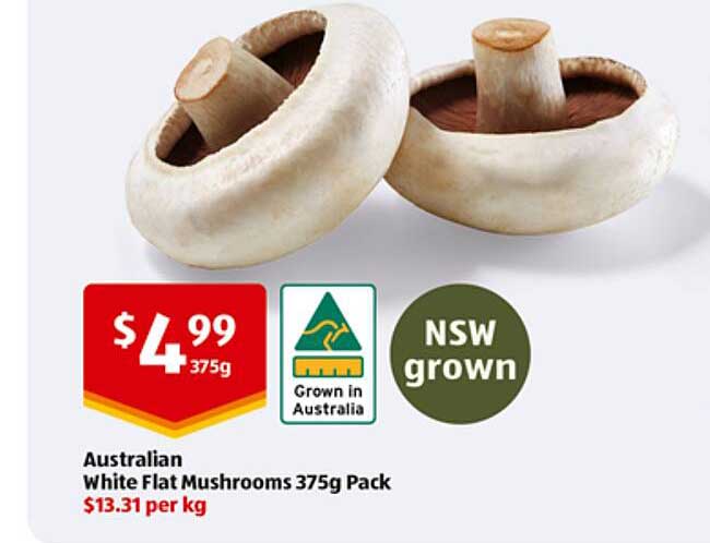 Australian White Flat Mushrooms 375g Pack