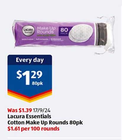 Lacura Essentials Cotton Make Up Rounds 80pk