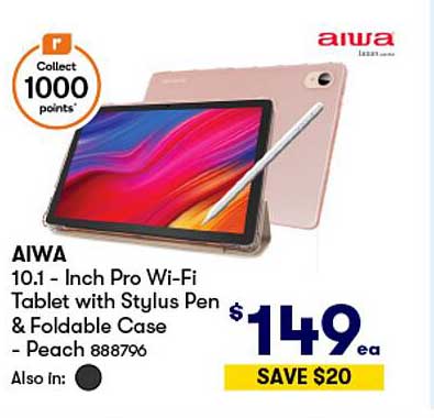 AIWA 10.1 - Inch Pro Wi-Fi Tablet with Stylus Pen & Foldable Case - Peach 888796