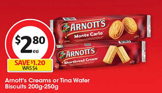 Arnott's Creams or Tina Wafer Biscuits