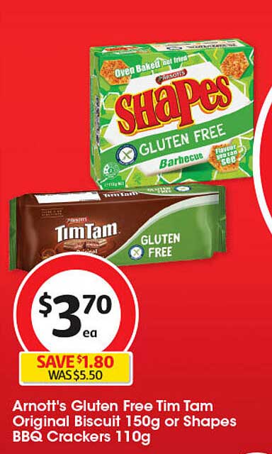 Arnott's Gluten Free Tim Tam Original Biscuit or Shapes BBQ Crackers