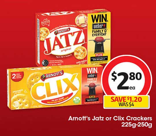 Arnott's Jatz or Clix Crackers