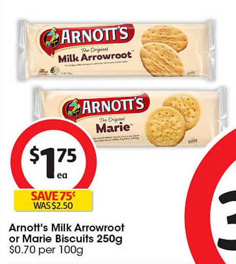 Arnott's Milk Arrowroot or Marie Biscuits 250g