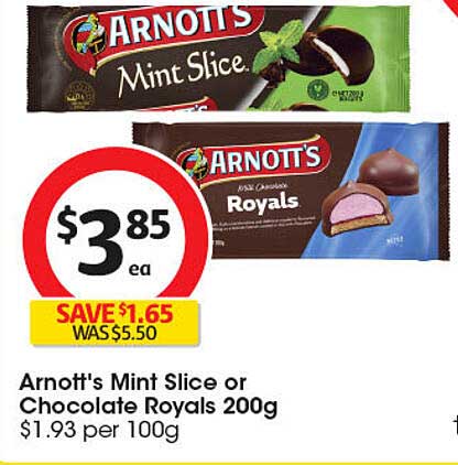 Arnott's Mint Slice or Chocolate Royals