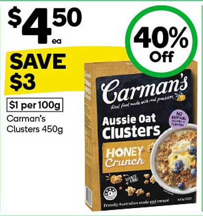 Carman's Aussie Oat Clusters Honey Crunch