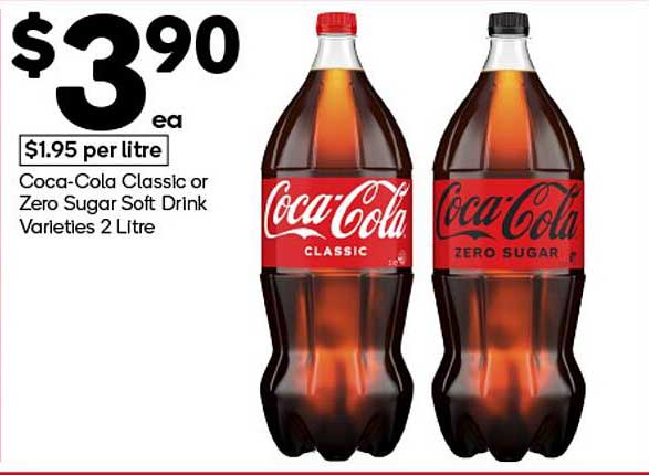 Coca-Cola Classic or Zero Sugar Soft Drink Varieties 2 Litre