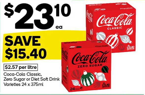 Coca-Cola Classic, Zero Sugar or Diet Soft Drink Varieties 24 x 375ml