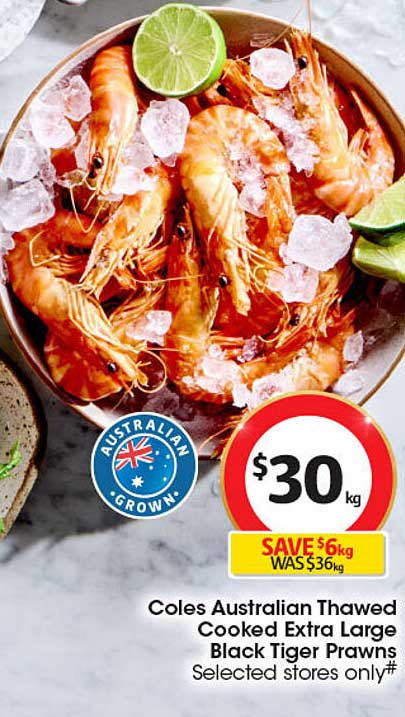 Coles Australian Thawed Cooked Extra Large Black Tiger Prawns