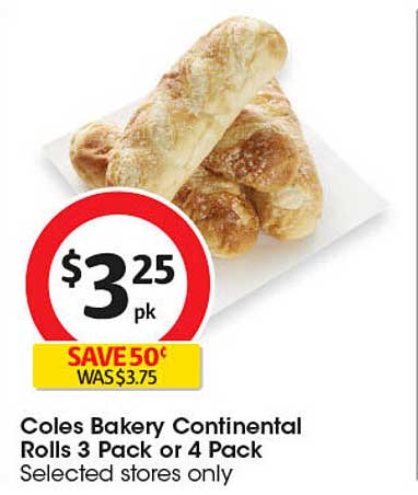 Coles Bakery Continental Rolls 3 Pack or 4 Pack