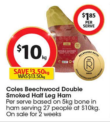 Coles Beechwood Double Smoked Half Leg Ham