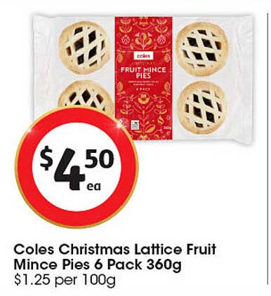 Coles Christmas Lattice Fruit Mince Pies 6 Pack