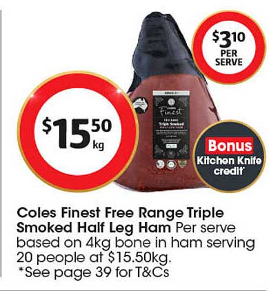 Coles Finest Free Range Triple Smoked Half Leg Ham