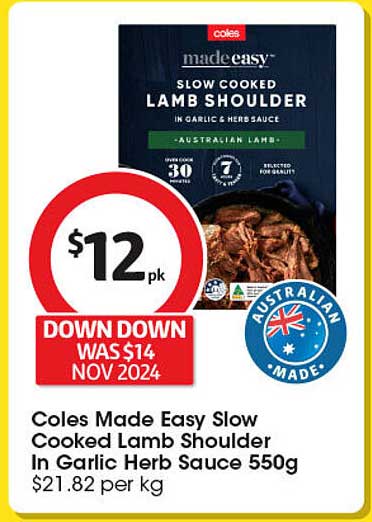 Coles Made Easy Slow Cooked Lamb Shoulder In Garlic Herb Sauce