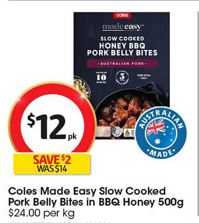 Coles Made Easy Slow Cooked Pork Belly Bites in BBQ Honey