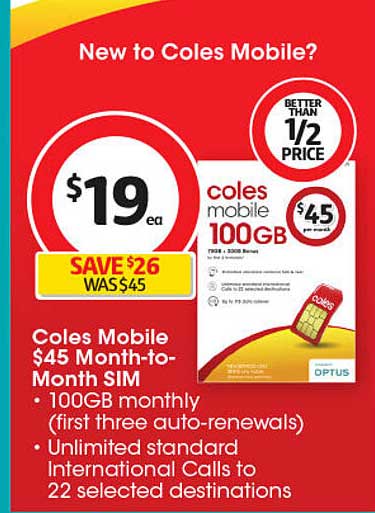 Coles Mobile $45 Month-to-Month SIM