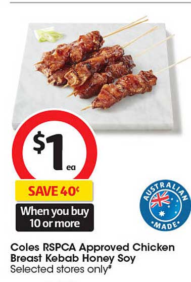 Coles RSPCA Approved Chicken Breast Kebab Honey Soy