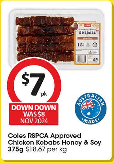 Coles RSPCA Approved Chicken Kebabs Honey & Soy