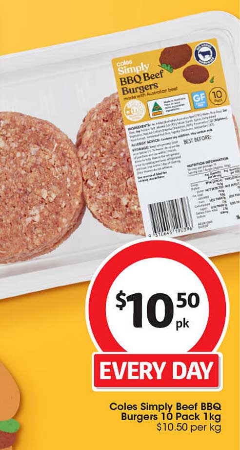 Coles Simply Beef BBQ Burgers 10 Pack