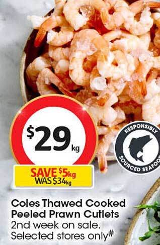 Coles Thawed Cooked Peeled Prawn Cutlets